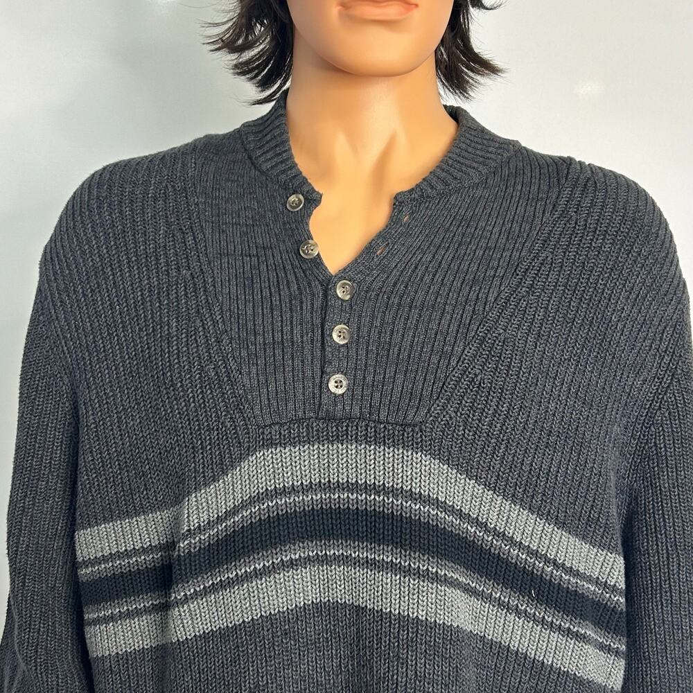 Eddie Bauer Men’s Tall XL Cotton Henley Sweater Gray Striped Pullover